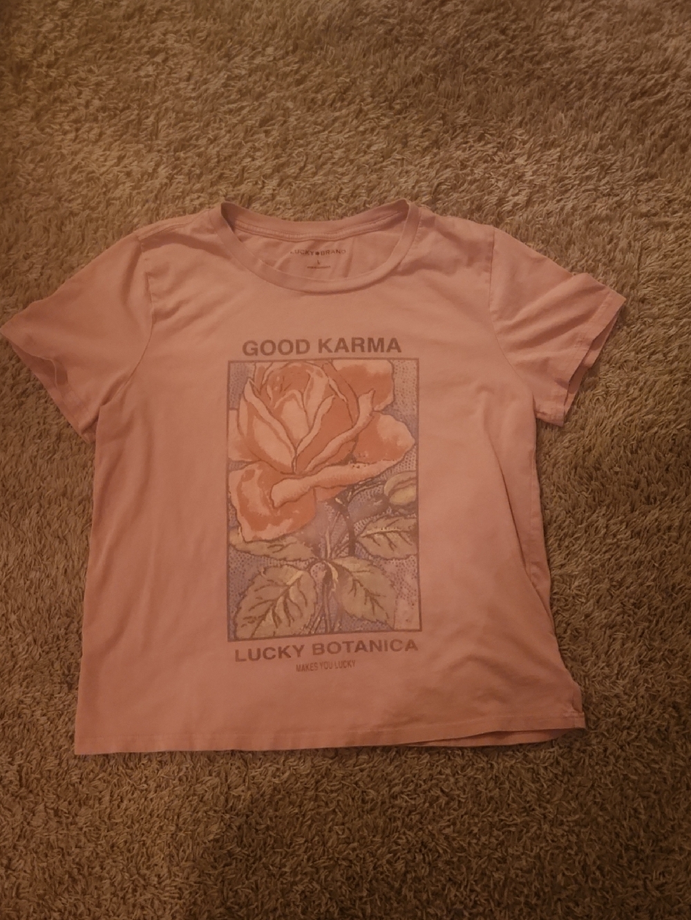 Lucky Brand Good Karma Botanical Tee, Size Lg